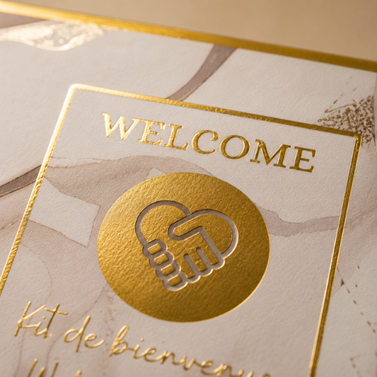 Boîte kit de bienvenue personnalisable effet marbre pour location saisonnière