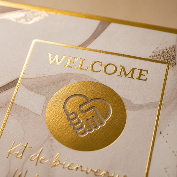 Boîte kit de bienvenue personnalisable effet marbre pour location saisonnière