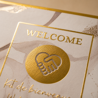 Boîte kit de bienvenue personnalisable effet marbre pour location saisonnière